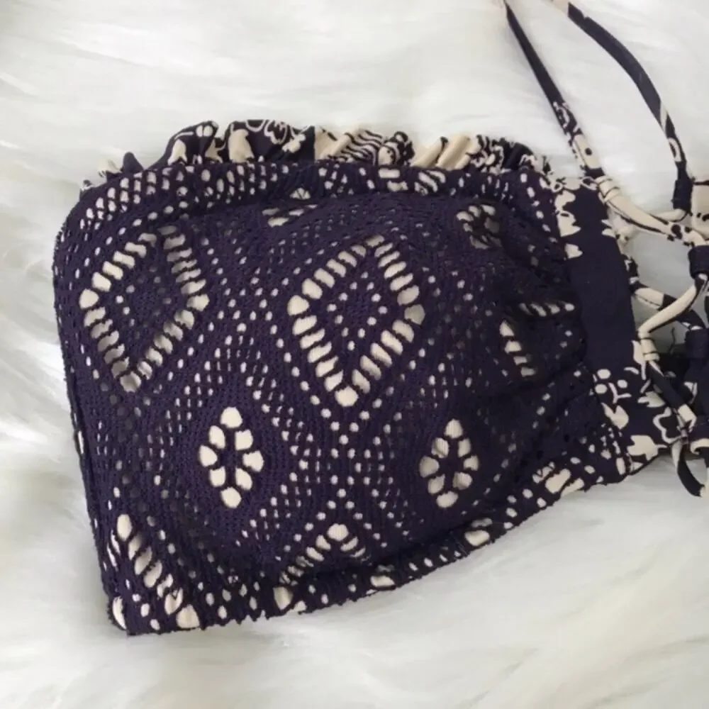 BECCA Purple Crotchet Knit Bikini Top Size S